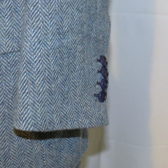 Orazio Luciano Bespoke Pale Bluish Gray Herringbone Tweed Three Piece Suit 42 - Picture 10 of 16